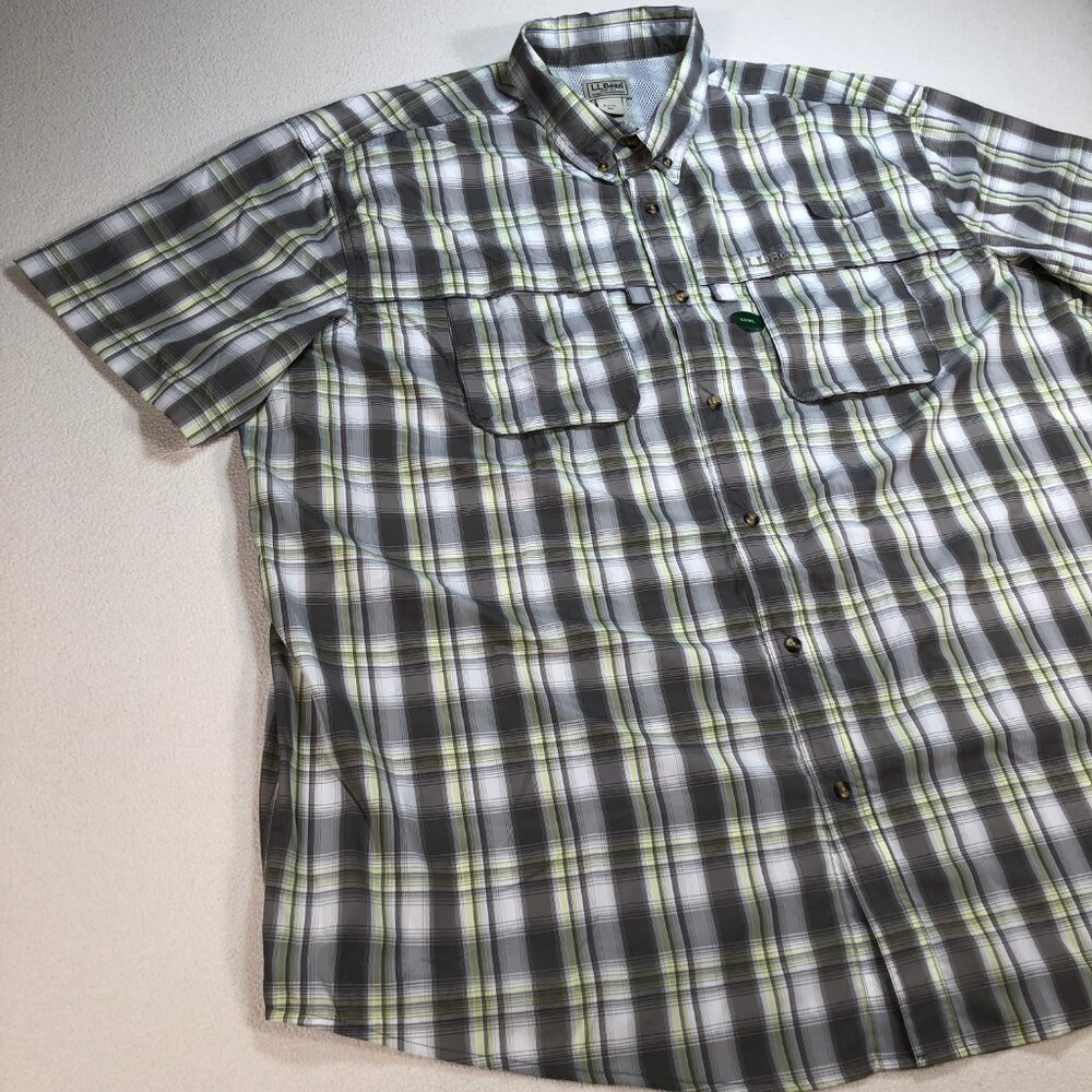 L.L Bean Tropicwear Shirt Men's 3XL Gray Green Plaid Regular Vented Fishing NEW - Picture 7 of 16